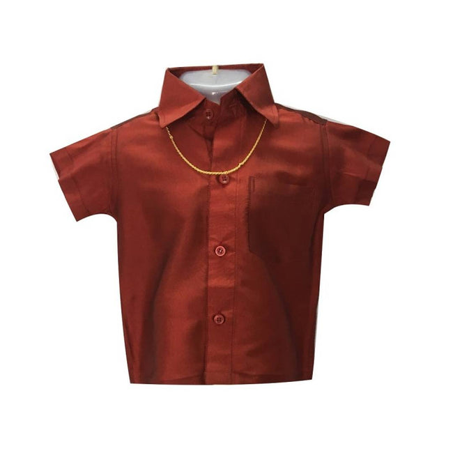 Chella Mapillai Boy's Maroon Silk Blend Shirt and Dhoti