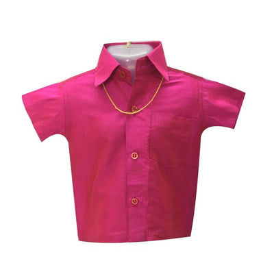 Chella Mapillai Boy's Pink Silk Blend Shirt and Dhoti