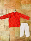 Smart Red Bandhani Kurta Pyjama Set For Boys