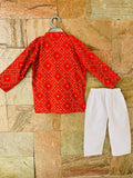 Smart Red Bandhani Kurta Pyjama Set For Boys