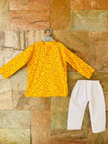 Smart Yellow Bandhani Kurta Pyjama Set For Boys