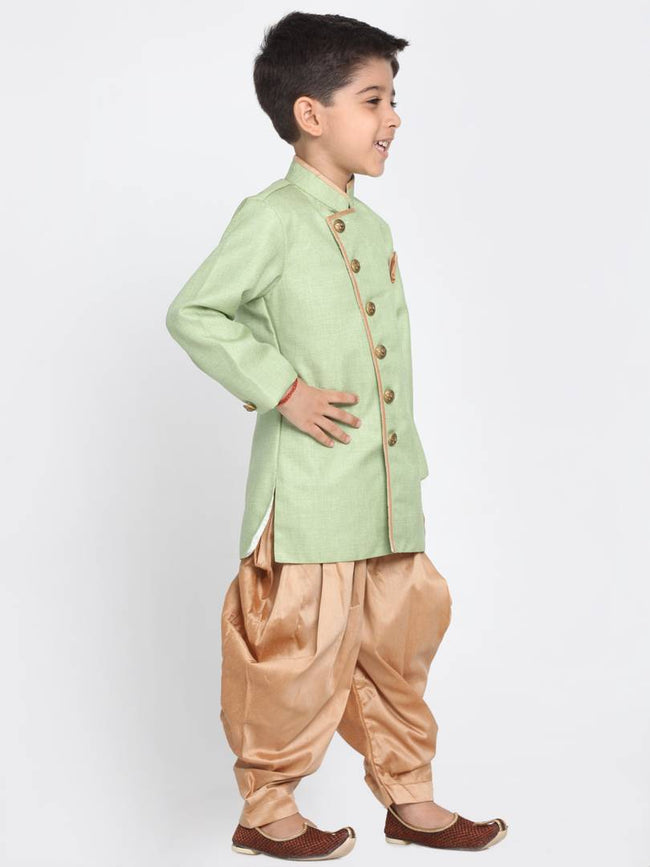 Boys' Green Cotton Silk Blend Kurta & Pyjama Set