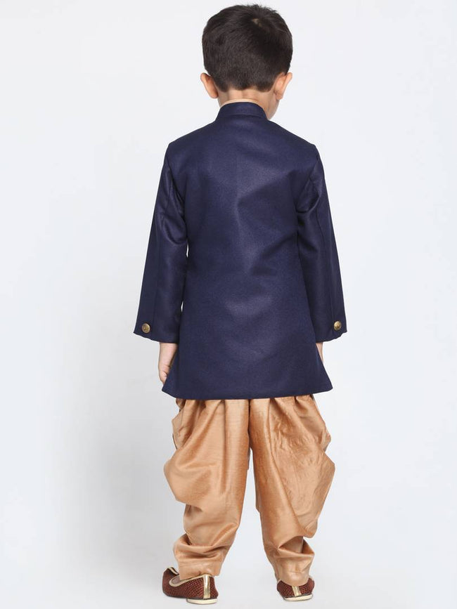 Boys' Deep Blue Cotton Silk Blend Kurta & Pyjama Set