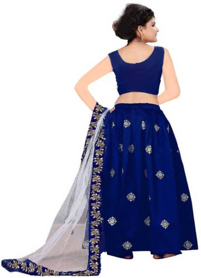 Harshiv Creation Royal Blue Color Simple Embroidered Satin Kids Girls Party Wear Lehenga Choli