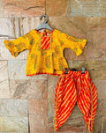 Designer Yellow Peplum Orange Dhoti Set For Girls