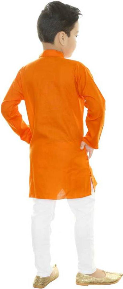 Boys Festive Party Kurta & Pyjama Set (Orange Pack Of 1)