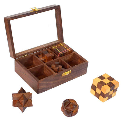 Wooden 3D Puzzle Six in One Game Set for Kids and Adults