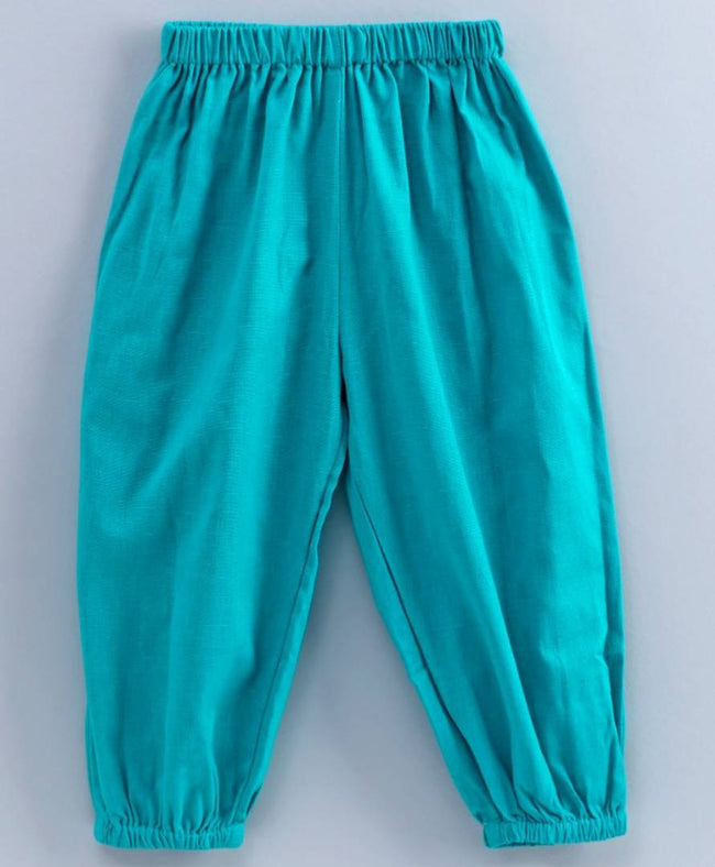 Adorable Blue Cotton Ruffle Top With Harem Pant For Girls