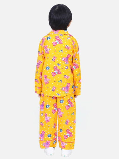 Adorable Yellow Cotton Printed Sleepwear Shirt And Pyajama Set For Boys