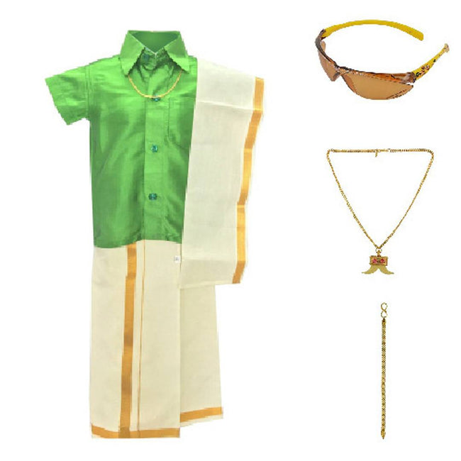 Chella Mapillai Boy's Green Silk Blend Shirt and Dhoti