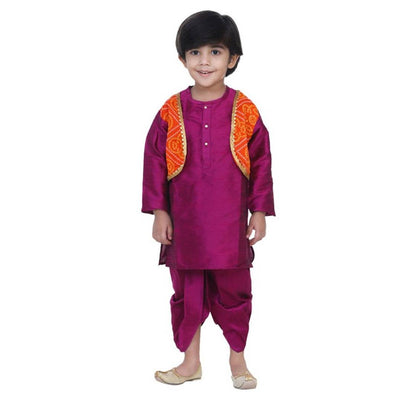 Boy's Attached Jacket Bandhani Dhoti Kurta