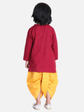 Stylish Cotton Maroon Embroidered Front Open Full Sleeve Dhoti With Kurta For Boys