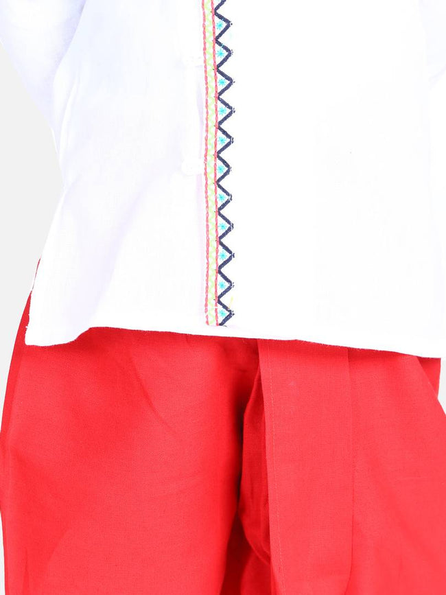Stylish Cotton White Embroidered Front Open Full Sleeve Dhoti With Kurta For Boys