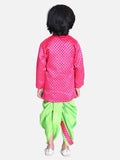 Stylish Silk Blend Pink Jacquard Front Open Full Sleeve Dhoti With Kurta For Boys