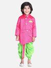 Stylish Silk Blend Pink Jacquard Front Open Full Sleeve Dhoti With Kurta For Boys