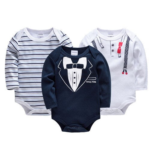 Baby Boys Girls Bodysuit 3 PCS Long Sleeve 100% Cotton Baby Clothes 0-12 months Newborn Jumpsuit Clothing