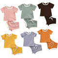 Newborn Baby Boys Girls Summer Clothing Ribbed Knitted Short Sleeve T-shirts + Shorts Tracksuits Sets