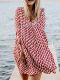 Women's Printed Loose Dress 9 Minute Sleeves Beach Style Flared Sleeves