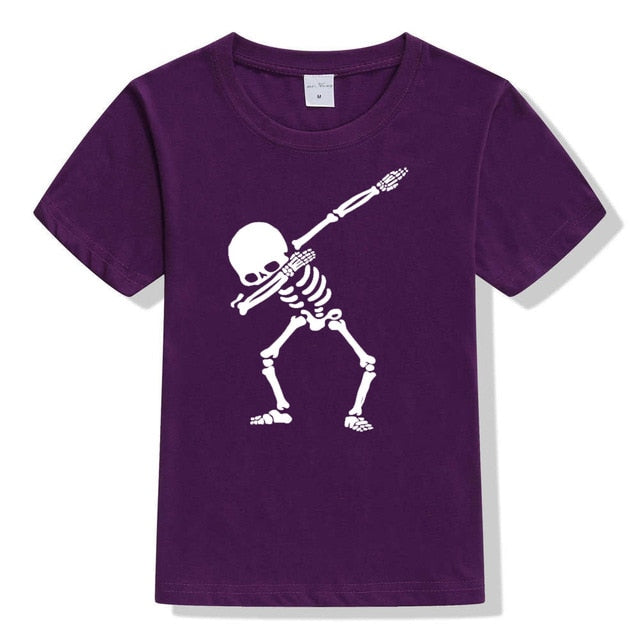 Hip Hop Dabbing Skeleton Kids T-Shirt Punk Black Shirts Children Boys Girls Funny Skull Teens T Shirts Toddler Summer Clothes