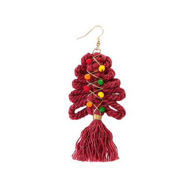 Hand Woven Christmas Tassel Earrings Female Crystal Vintage Earrings Ethnic Minority Christmas Tree Earrings