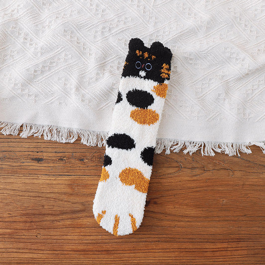 Women's Coral Fleece Cat Paw Pattern Kawaii Thick Warm Socks