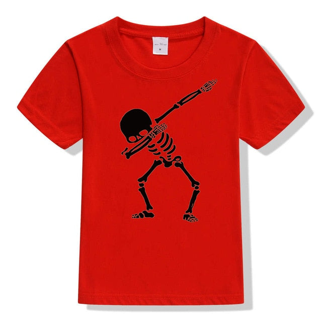 Hip Hop Dabbing Skeleton Kids T-Shirt Punk Black Shirts Children Boys Girls Funny Skull Teens T Shirts Toddler Summer Clothes