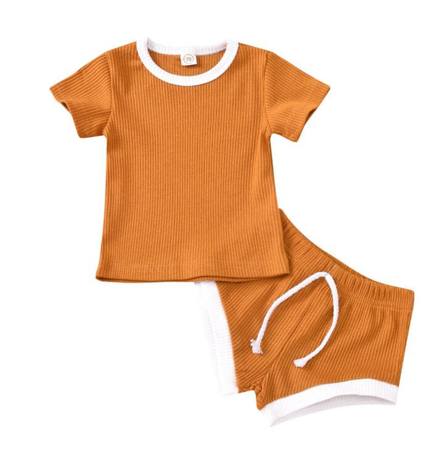 Newborn Baby Boys Girls Summer Clothing Ribbed Knitted Short Sleeve T-shirts + Shorts Tracksuits Sets