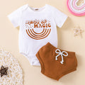 Girls Summer Suit Short-Sleeved Top + Triangle Shorts Two Piece Cotton Waffle Children's Suit