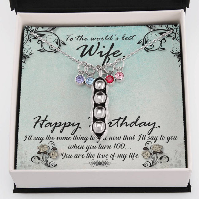 Loving Wife Birthday Gift, Two Peas In A Pod Birthstone Necklace, Personalized Peas Pendant Necklace, Custom Happy Birthday Gift, Worlds Best Wife, Girlfriend, Best Friend, Soul Sister, Bridesmaid, BFF, Mom, Grandmother, Sister Gift
