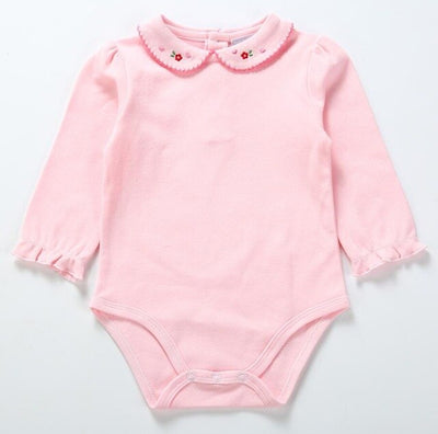 Cute Newborn Baby Clothing Long Sleeves Cotton Solid Baby Bodysuit Peter Pan Collar Baby Girls Clothes Jumpsuit Infant Costumes