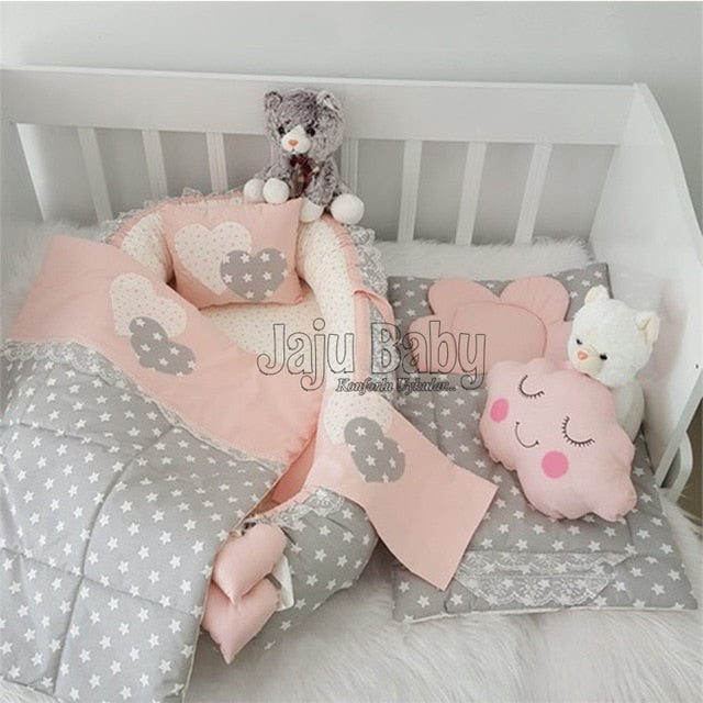 Jaju Baby Babynest Gray and Powder Star Orthopedic Luxury Baby Nest 5 Piece Set Baby Bed Baby Sleeping Set Baby Crib Bedding Set