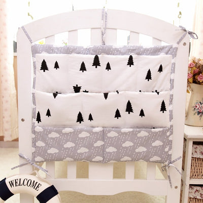 Grey Cotton Baby Bed Hanging Storage Bag Newborn Crib Diaper Organizer Toy Diaper Pocket for Baby Bedding Set Nursery 50*60CM