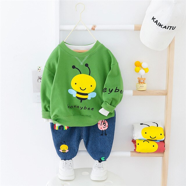 Spring Toddler Infant Clothing Sets Baby Girls Boys Clothes Honeybee T Shirt Jeans Children Vacation clothing