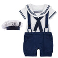 Infant Boy Sailor Romper Baby Navy Halloween Costume Newborn Nautical Sailor Jumpsuit Mariner Outfits with Hat Cotton Clothes