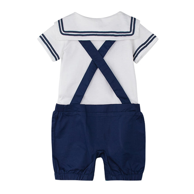 Infant Boy Sailor Romper Baby Navy Halloween Costume Newborn Nautical Sailor Jumpsuit Mariner Outfits with Hat Cotton Clothes