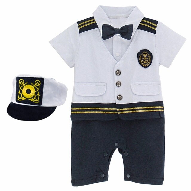 Baby Boys Captain Romper Costume Infant Outfits Set Toddler Halloween Sailor Clothes Newborn Clothing with Hats Shoes