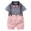 Baby Newborn Children Clothes Suit Fashion Boys Plaid Romper + Pink Short Overalls 2 Piece/Set Cotton Baby Birthday Clothing