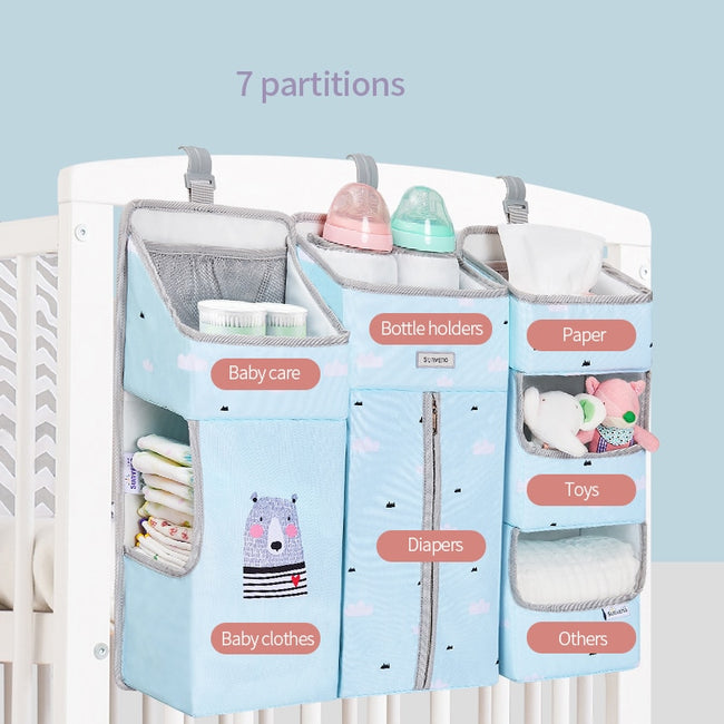 Sunveno Baby Storage Organizer Crib Hanging Storage Bag Caddy Organizer for Baby Essentials Bedding Set Diaper Storage Bag