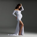 Sexy Shoulderless Maternity Dresses For Photo Shoot Maxi Gown Split Side Women Pregnant Photography Props Long Pregnancy Dress