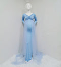 Summer Maternity Tulle Long Dresses Baby Shower Cotton Dress Stretchy Pregnancy Photography Dress with Cape Long Train