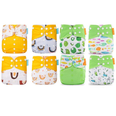 Happyflute HOt Sale OS Pocket Diaper 8pcs diape+8pcs microfiber insert Washable &Reusable Baby Nappy Adjustable Baby Nappy Cover