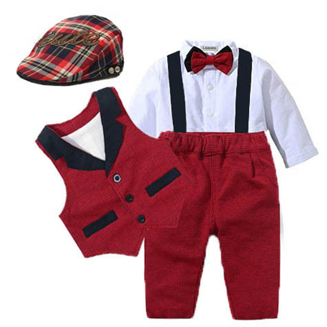Baby Suits Newborn Boy Clothes Vest + Romper + Hat Formal Clothing Outfit Party Bow Tie Children Birthday Dress New Born 0- 24 M