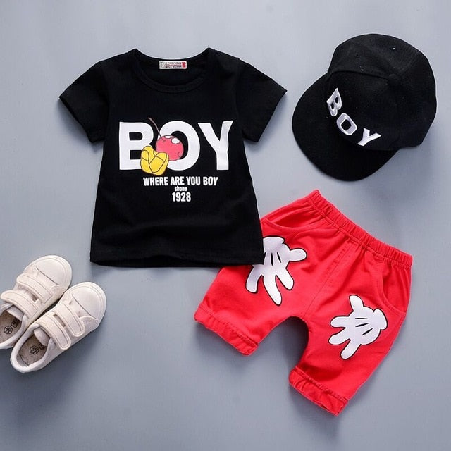 BibiCola Summer Baby Boys Clothes Newbotn Boys Cartoon Tops T-shirt Strap Pants 2PCS Set Boys Clothing for Toddler Boy Tracksuit
