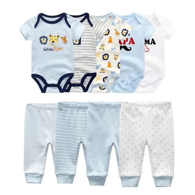 Baby Boy Clothes Solid Bodysuits+Pants 6/9PCS Cotton Baby Girl Clothes Unisex Print Newborn Girls Baby Clothing Sets Cartoon