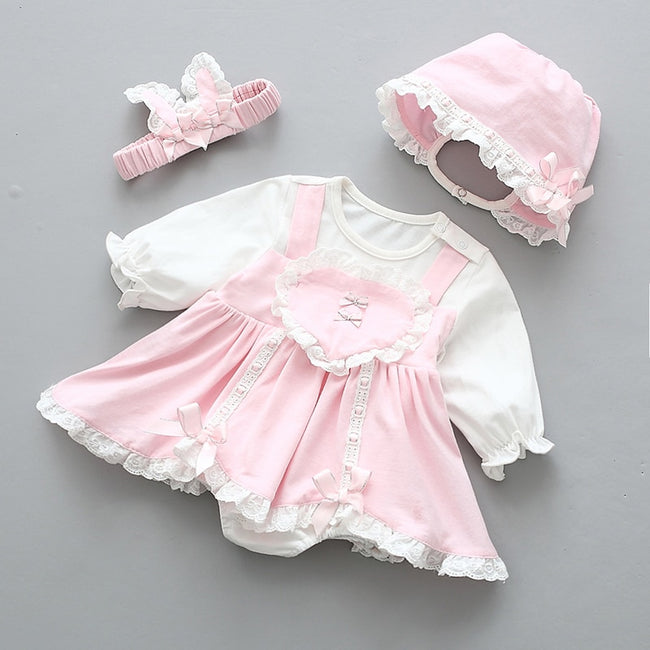 Cute Long Sleeve Spring Newborn Baby Girl Dress Bow Ball Gown Kids Dresses Princess Girls Clothing Set